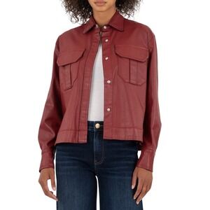 KUT from the Kloth Remy Jacket, Faux Red Leather Jacket, Relaxed Fit, Size Small